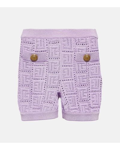 Balmain Monogram Knit Shorts - Purple