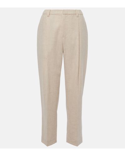 Brunello Cucinelli Pleated Cotton Straight Trousers - Natural