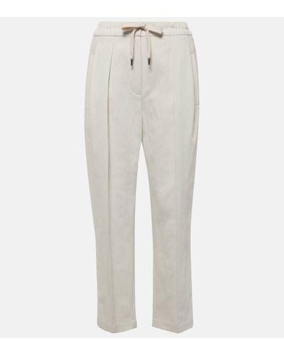 Brunello Cucinelli Cotton And Linen Gabardine Straight Trousers - White