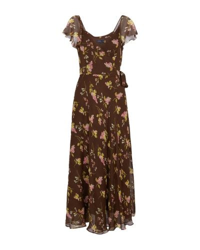 Polo Ralph Lauren Floral Sleeve Midi Dress - Brown