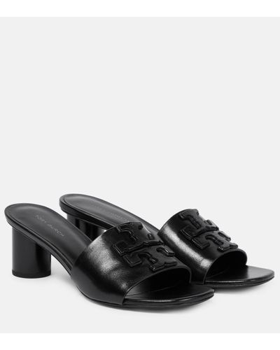 Tory Burch Ines Logo Leather Mules - Black