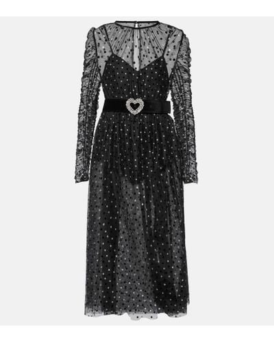Rebecca Vallance Whitney Belted Metallic Polka-dot Flocked Tulle Dress - Black