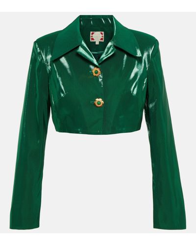 Miss Sohee Cropped Silk Jacket - Green
