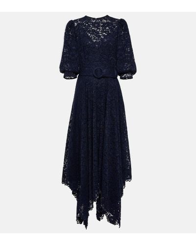 Costarellos Belted Lace Midi Dress - Blue