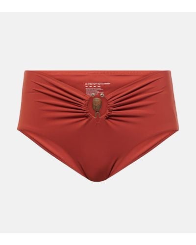 Christopher Esber Embellished Ruched High-rise Bikini Bottoms - Red