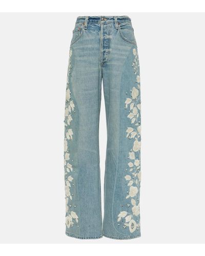 Citizens of Humanity Bestickte Straight Jeans Ayla - Blau