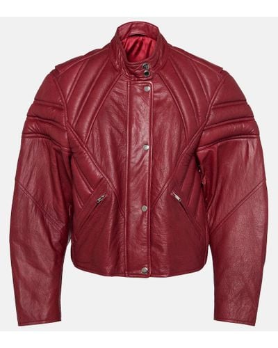 Isabel Marant Padded Paneled Leather Biker Jacket - Red