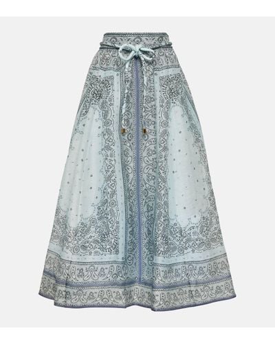 Zimmermann Jupe midi Matchmaker en lin et soie - Bleu