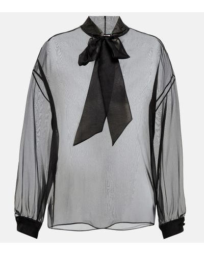 Valentino Tie-neck Silk Chiffon Blouse - Gray