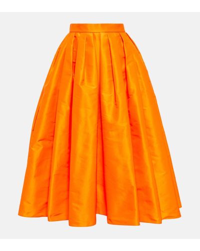 Alexander McQueen Falda midi de faya de tiro alto - Naranja
