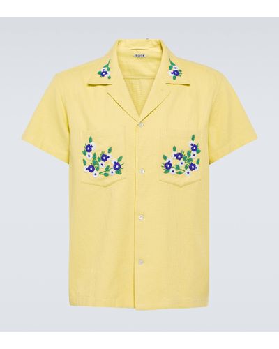 Bode Chicory Embroidered Cotton Shirt - Yellow