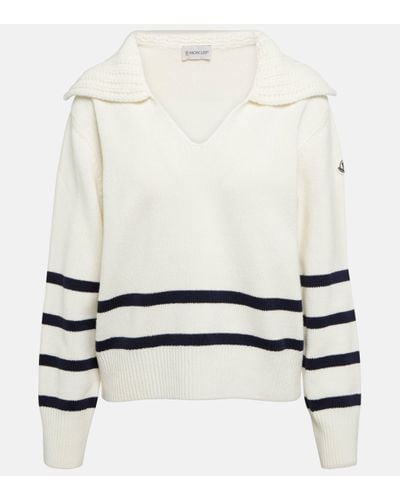 Moncler Cashmere-blend Striped Polo Jumper - White
