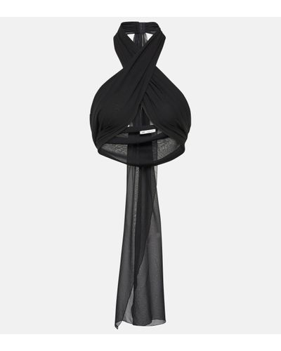 Ami Paris Draped Halterneck Silk Bra Top - Black