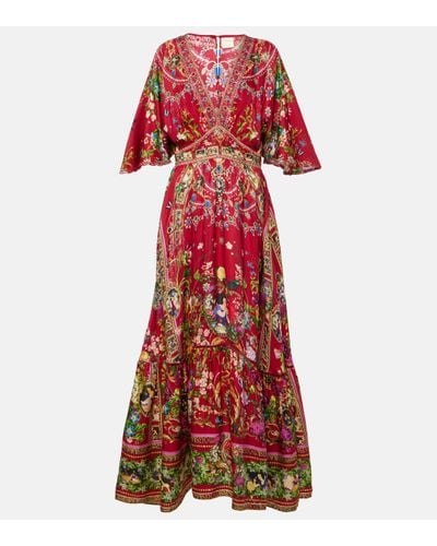 Camilla Printed Silk Maxi Dress - Red