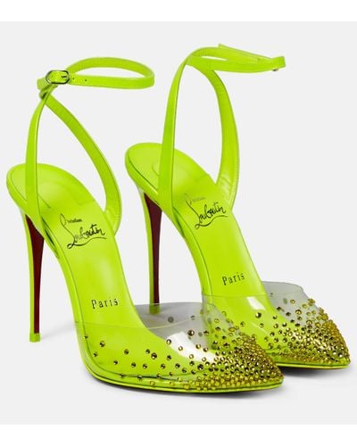 Christian Louboutin Spikaqueen 100 Embellished Court Shoes - Green