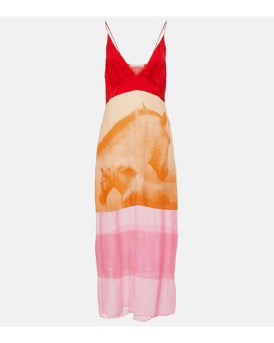 Stella McCartney Vestido midi de seda con lentejuelas - Rosa