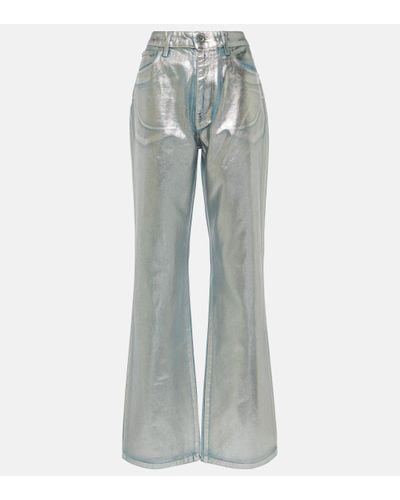 Rabanne Pantalon droit metallise a taille haute - Gris