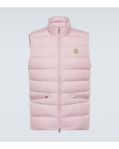 Moncler Lechtal Down-paneled Leather-trimmed Vest - Pink