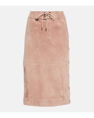 Tom Ford Plonge Leather Midi Skirt - Pink
