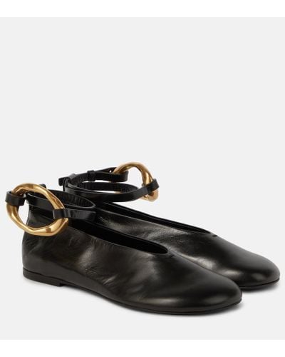 Jil Sander Embellished Leather Ballet Flats - Black