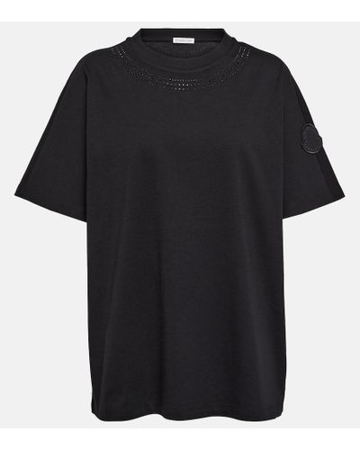 Moncler Crystal-embellished Cotton T-shirt - Black