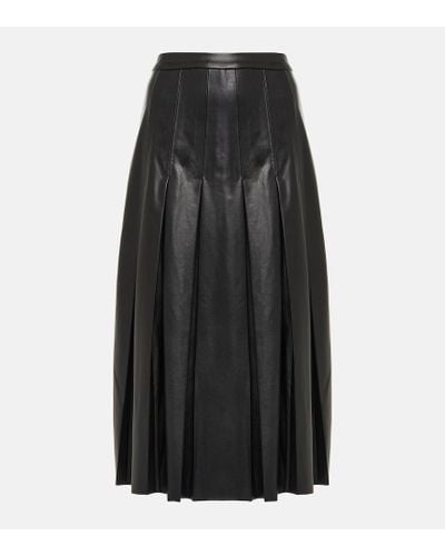 Veronica Beard Herson Pleated Faux Leather Midi Skirt - Black