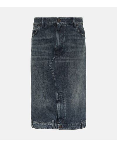 Balenciaga Cotton Denim Midi Skirt - Blue