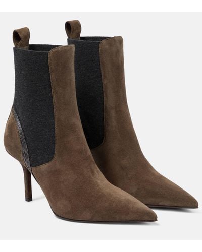Brunello Cucinelli 60mm Suede Ankle Boots - Brown