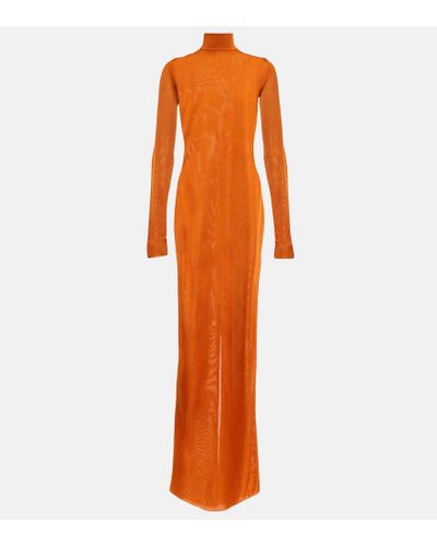 Saint Laurent Vestido largo de cuello alto - Naranja