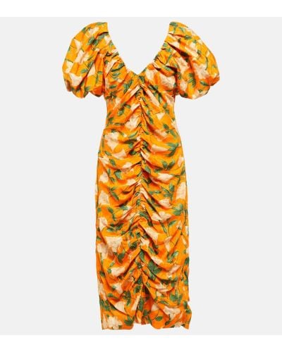 Agua Bendita Floral-print Ruched Dress - Metallic