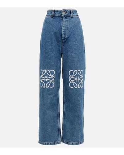 Loewe Jeans anchos de tiro alto con anagrama - Azul