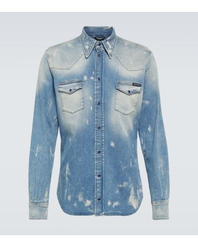 Dolce & Gabbana Camisa en denim desgastado - Azul