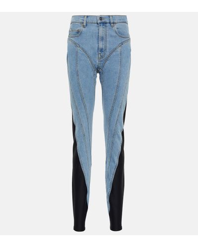 Mugler Spiral Panelled Skinny Jeans - Blue