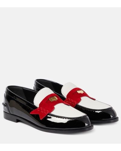 Christian Louboutin Penny Suede-trimmed Patent Leather Penny Loafers - Red