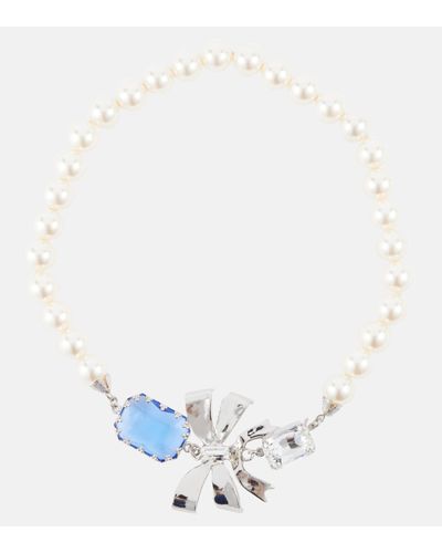 Alessandra Rich Embellished Faux Pearl Necklace - White