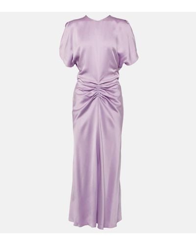 Victoria Beckham Puff-sleeve Gathered Midi Dress - Purple