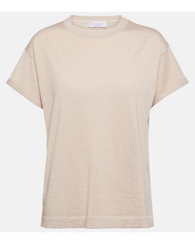 Brunello Cucinelli T-shirt in misto cashmere e seta - Bianco