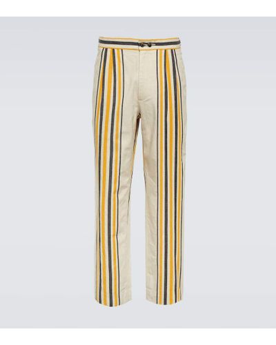 Bode Striped Mid-rise Cotton Straight Pants - Metallic