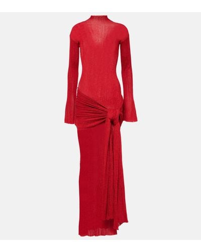 AYA MUSE Draped Lame Maxi Dress - Red