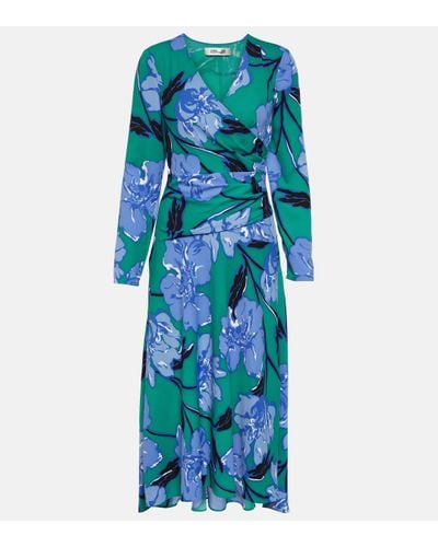Diane von Furstenberg Robe midi Feronia en crepe a fleurs - Bleu