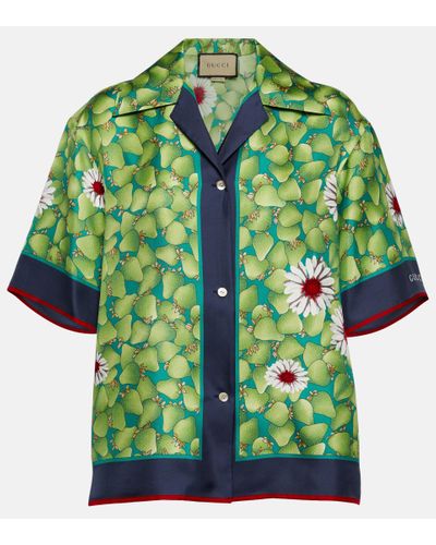 Gucci Graphic-print Relaxed-fit Silk Shirt - Green