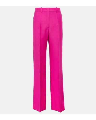 Valentino Crepe Couture Wool Wide-leg Trousers - Pink