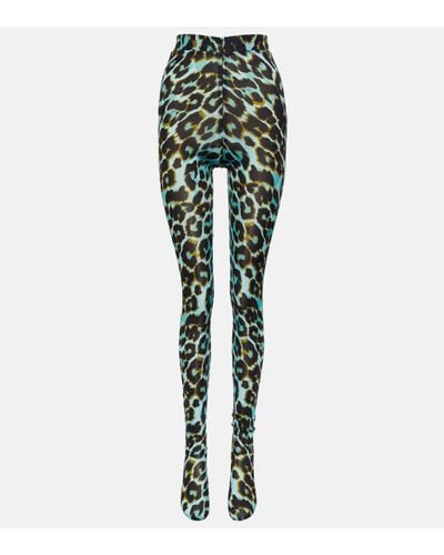 Alex Perry Cadie Leopard-print Tights - Green