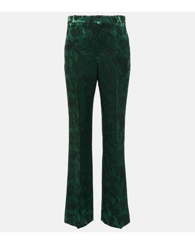 Chloé Jacquard Wool And Silk Slim Trousers - Green