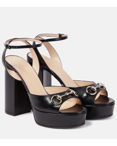 Gucci Lady Horsebit Leather Platform Sandals - Black