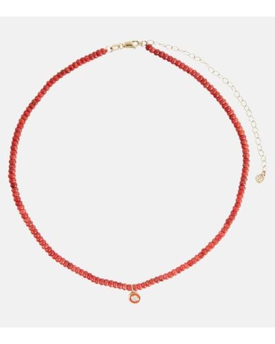 Sydney Evan Bamboo Coral And 14kt Gold Charm Necklace - Red