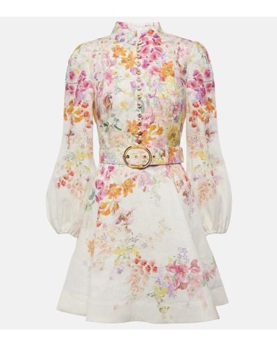 Zimmermann Natura Floral-Print Linen Mini Dress - White
