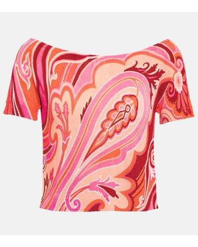 Etro Camiseta de cuello barco estampada - Rosa