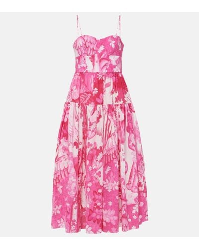 Erdem Printed Cotton Seersucker Midi Dress - Pink