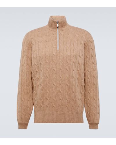 Brunello Cucinelli Cable-knit Cashmere Half-zip Jumper - Brown